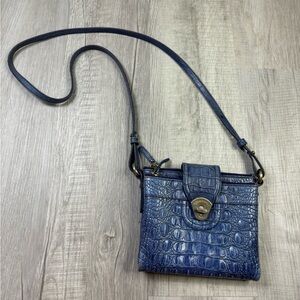 Brahmin Blue Croc-Embossed Crossbody Bag